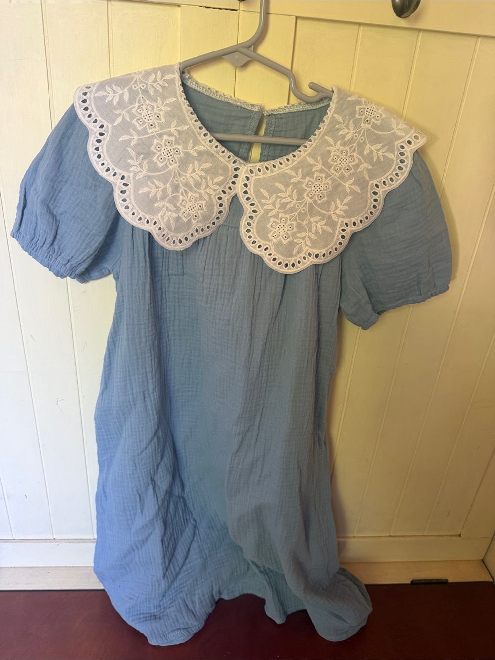 Girls Light Blue boutique Dress with White Embroidered Collar
